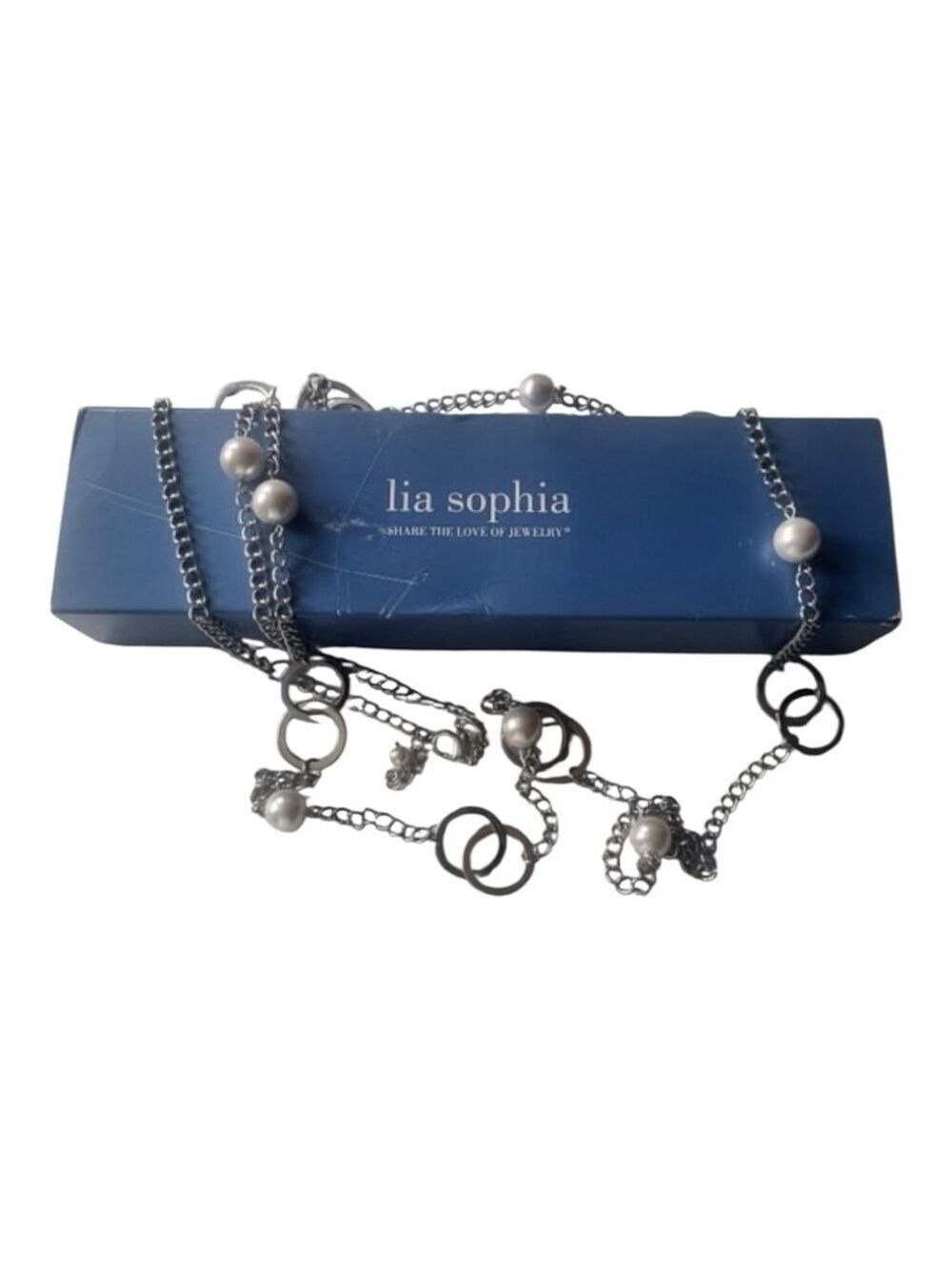 Lia Sophia Silver Tone White Pearl & Ring Long Necklace One Size